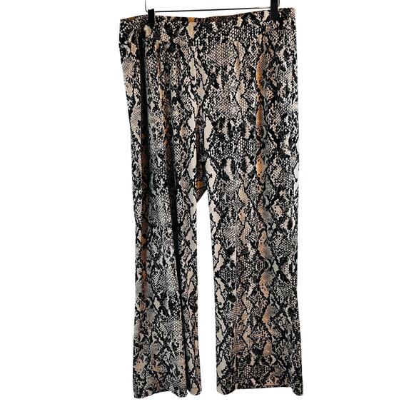 I.N.C. Snake Print Wide Leg Pants Size XL Neutral Tan Y2K Statement - Picture 2 of 5